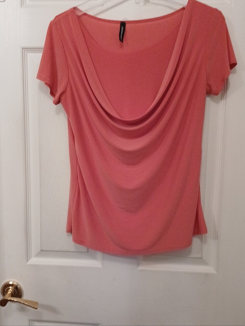 Jason Maxwell Petite Coral Draped Neck Top Women's Size S Short Sleeve Stretch